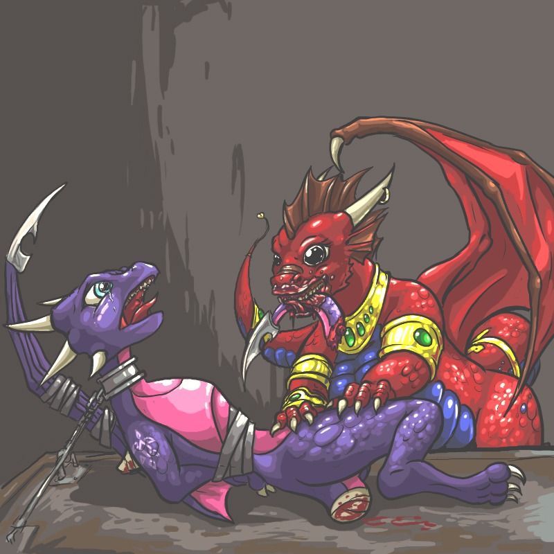 1:1 activision ambiguous_gender ambiguous_pred armlet bandage blood blue_eyes bodily_fluids bound bracelet creepy cynder dismemberment dragon duo e621 female feral flare_(std) food gore hard_vore jewelry meat membrane_(anatomy) membranous_wings mythological_creature mythological_scalie mythology necklace open_mouth piercing scalie semi-anthro spyro_the_dragon tail tears torture unknown_artist vore wings