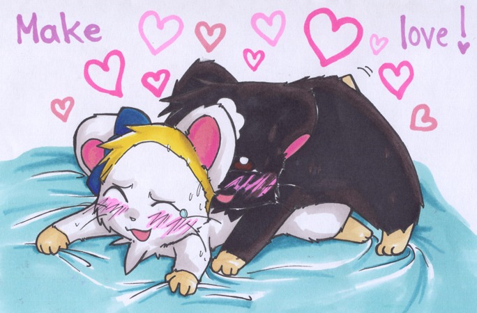 blush cricetid duo e621 eyes_closed female feral hamster hamtaro_(series) heart_symbol male male/female mammal rodent sex unknown_artist