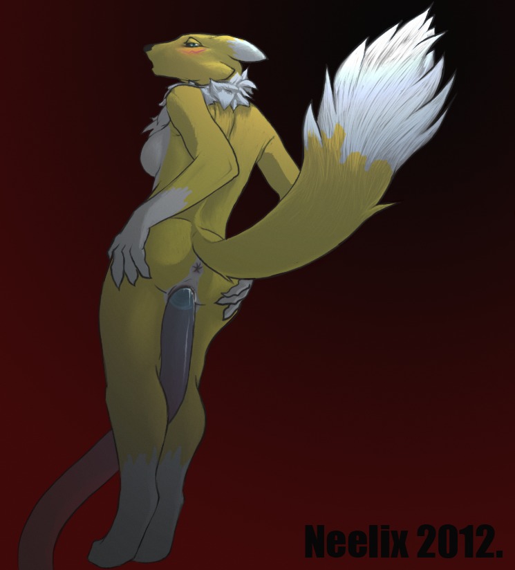anthro anus bandai_namco biped breasts canid canine digimon digimon_(species) e621 female fluffy fluffy_tail fur genitals looking_at_viewer mammal neelix nude penetration renamon solo tail tentacles text vaginal vaginal_penetration vulva white_body white_fur yellow_body yellow_fur