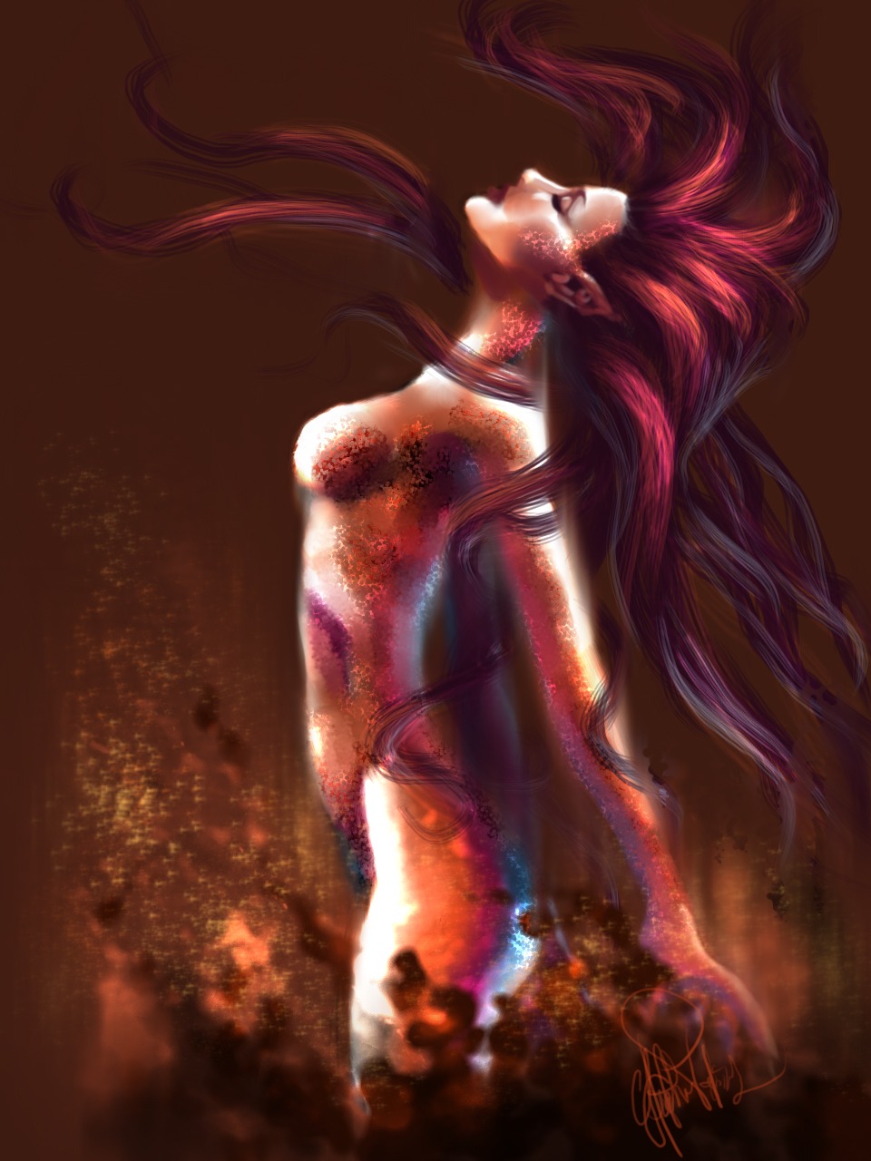1girls ass breasts closed_eyes female jacqueline_natla long_hair no_nipples red_skin rule34 solo standing text tomb_raider