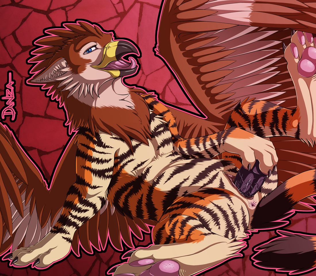 2012 abstract_background anus avian beak blue_eyes bodily_fluids brown_body brown_feathers cere_(anatomy) cheek_tuft claws clitoris conditional_dnp danza digitigrade dildo e621 ears_back facial_tuft feathered_crest feathered_wings feathers female feral genital_fluids genitals gradient_background gryphon head_crest holding_dildo holding_object holding_sex_toy inner_ear_fluff looking_at_viewer looking_pleasured lying masturbation mythological_avian mythological_creature mythology namugriff on_back open_beak open_mouth outline pawpads penetration pink_background pink_pawpads pivoted_ears raised_leg sex_toy sex_toy_in_vagina sex_toy_insertion signature simple_background solo spread_legs spread_wings spreading stripes tail tongue toying_self tuft vaginal vaginal_fluids vaginal_masturbation vaginal_penetration vulva wings
