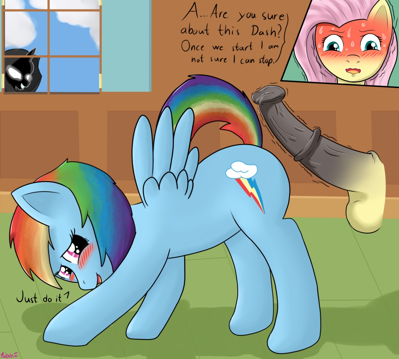 animal_genitalia animal_penis balls blue_body blue_feathers blue_fur blush bodily_fluids cutie_mark dialogue e621 english_text equid equine equine_genitalia equine_penis erection fableiii feathered_wings feathers female feral fluttershy_(mlp) friendship_is_magic fur genitals group gynomorph hair hasbro hi_res horn inside intersex male mammal multicolored_hair multicolored_tail my_little_pony mythological_creature mythological_equine mythology nude open_mouth pegasus penis pink_hair purple_eyes rainbow_dash_(mlp) rainbow_hair rainbow_tail sweat tail teal_eyes teeth text tumblr unicorn voyeur window wings yellow_body yellow_fur