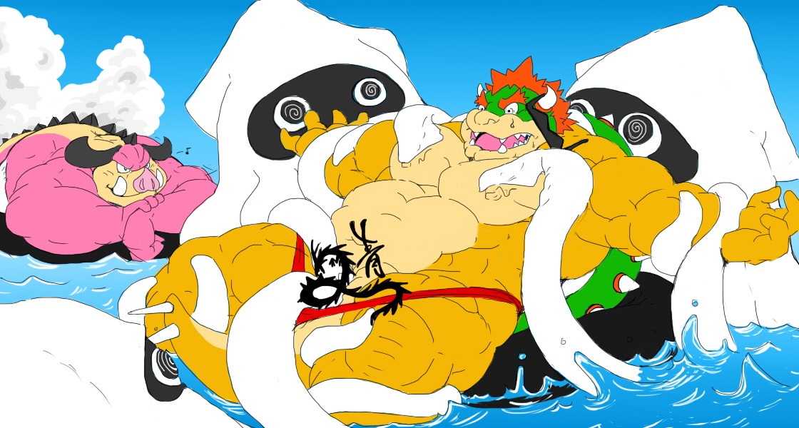 blooper bowser green_shell horns koopa male male_only mario_(series) mario_and_luigi_(series) midbus nintendo nipples rule34 shell spiky_shell tagme