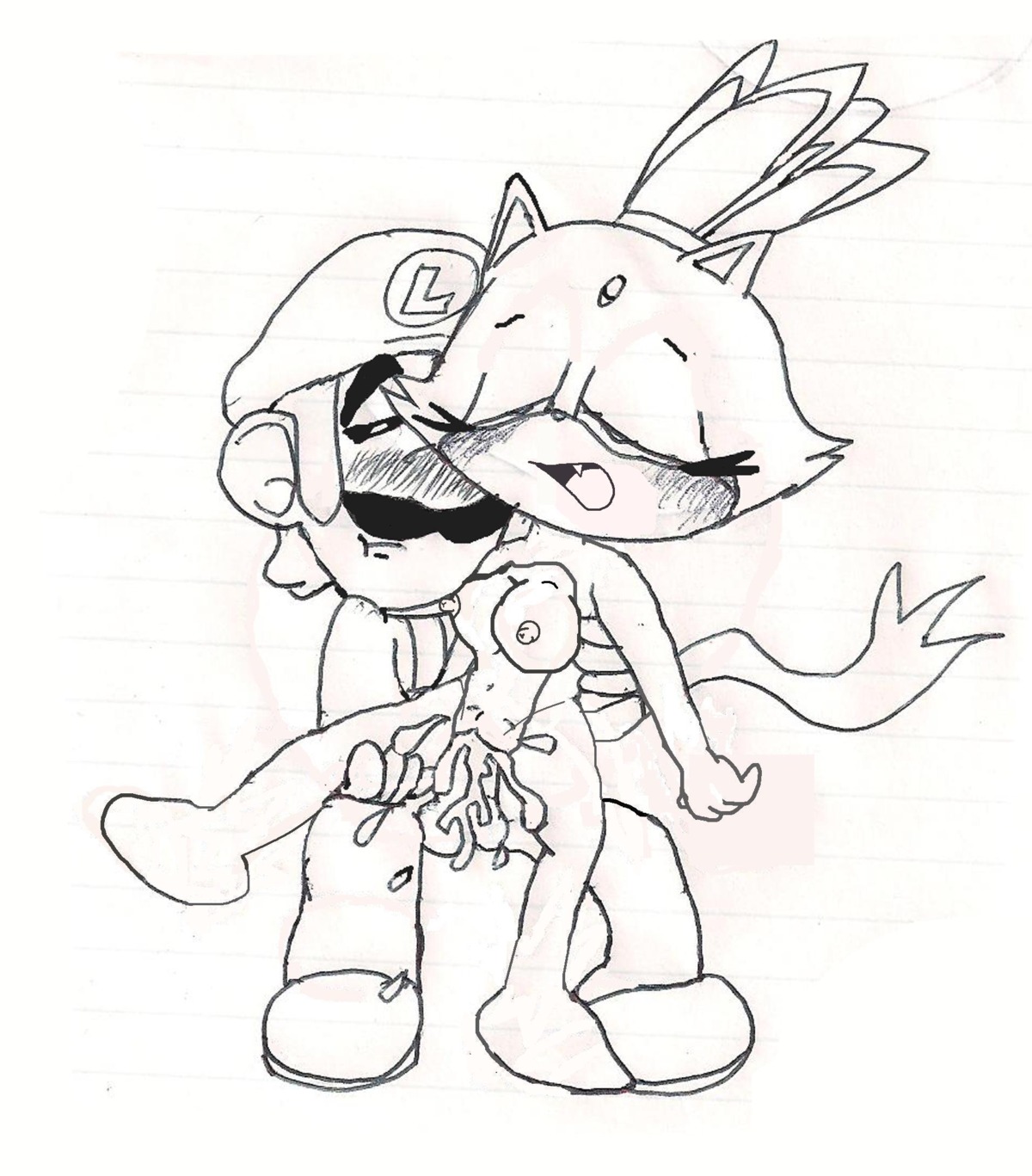 anthro artist_request blaze_the_cat blush breasts cat crossover cum domestic_cat facial_hair feline female front_view hair human insertion interspecies luigi male mario_(series) monochrome moustache nintendo nipples penis rule34 sega sonic_(series) sonic_the_hedgehog_(series) straight straight_hair tagme what