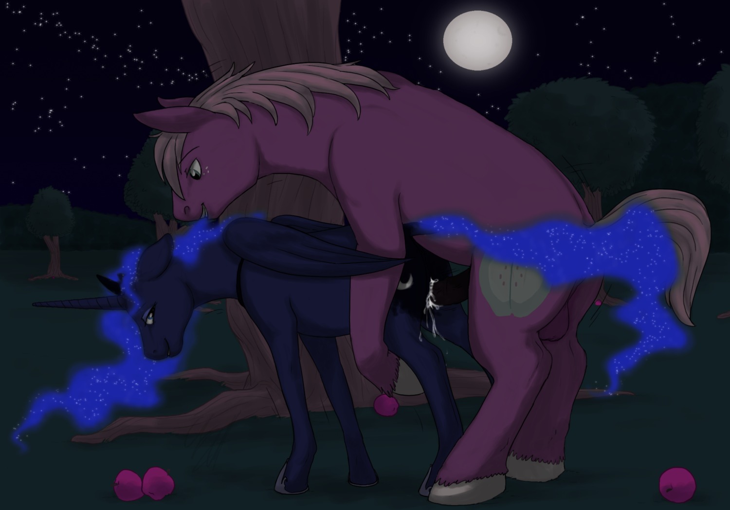 all_fours apple balls big_macintosh_(mlp) blonde_hair blue_body blue_feathers blue_hair bodily_fluids cartoonlion cum cum_in_vagina cum_inside cutie_mark dock_(anatomy) doggystyle duo e621 earth_pony equid equine erection ethereal_hair eye_contact feathered_wings feathers female female_penetrated feral feral_on_feral food freckles friendship_is_magic from_behind_position fruit genital_fluids genitals hair hasbro hi_res hooves horn horse intraspecies looking_at_another male male/female male_penetrating male_penetrating_female mammal my_little_pony mythological_creature mythological_equine mythology nude penetration penile penile_penetration penis penis_in_vagina plant pony princess_luna_(mlp) sex tail vaginal vaginal_penetration vulva winged_unicorn wings