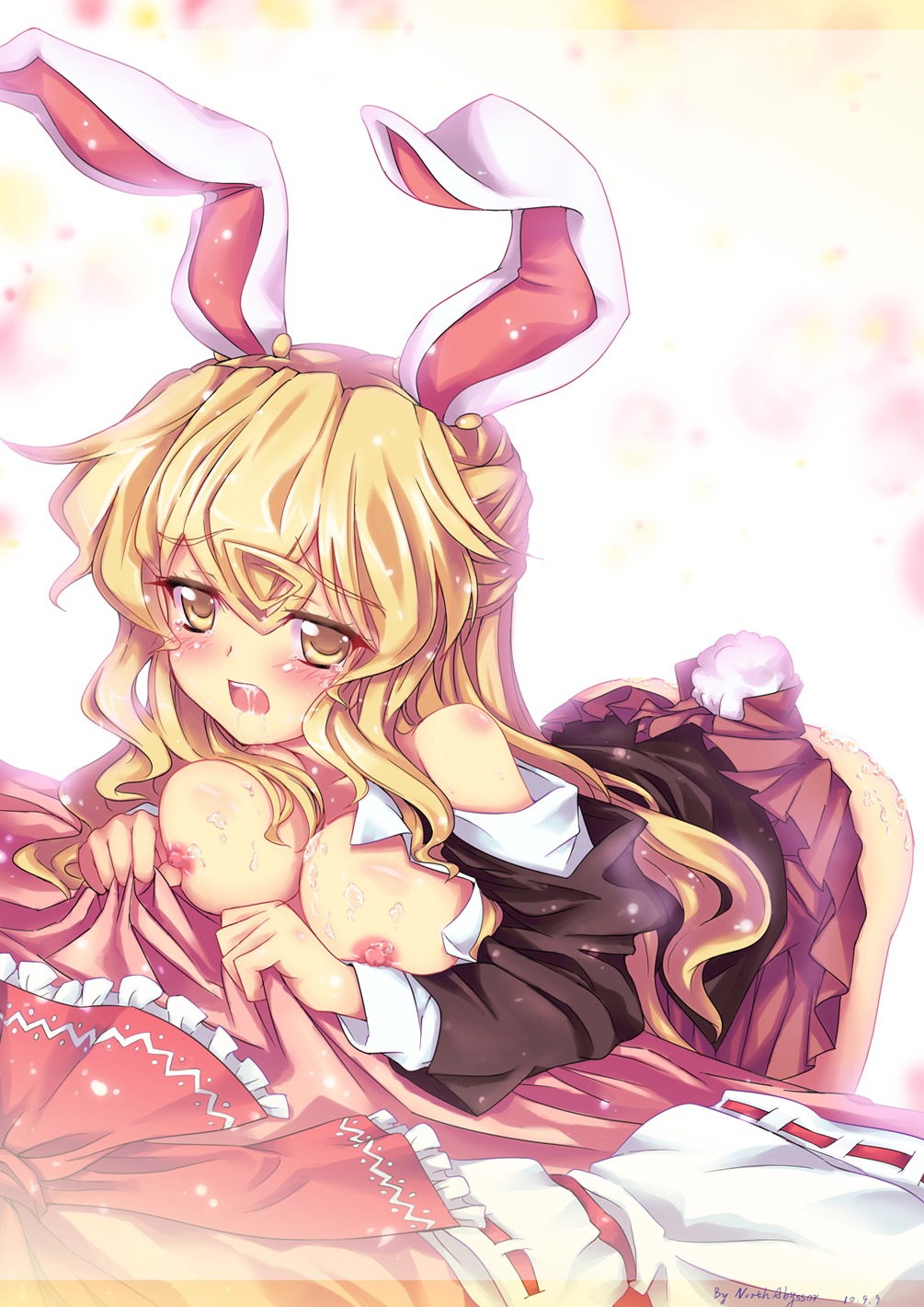 1girls animal_ear breasts bunny_ear bunny_tail cosplay cum cum_on_body cum_on_breasts cum_on_upper_body female highres marisa_kirisame new_super_marisa_land nipples north_abyssor reisen_udongein_inaba reisen_udongein_inaba_(cosplay) rule34 solo tail touhou
