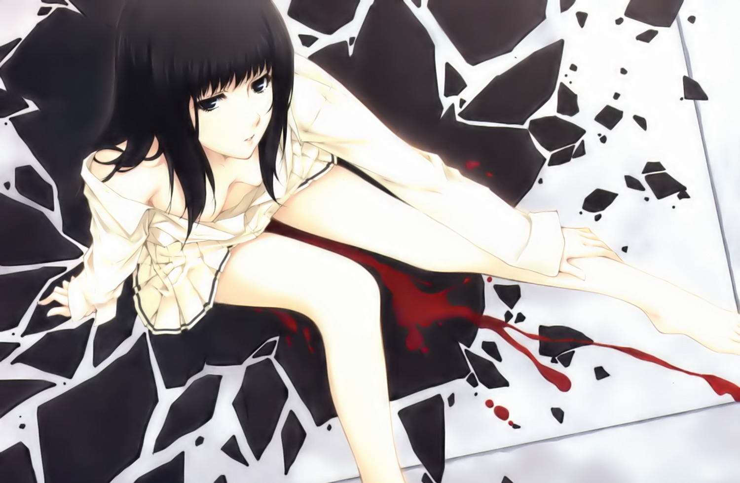 blood breasts cleavage female innocent_grey kara_no_shoujo kuchiki_toko no_bra open_clothes open_shirt rule34 school_uniform shirt sugina_miki undressing