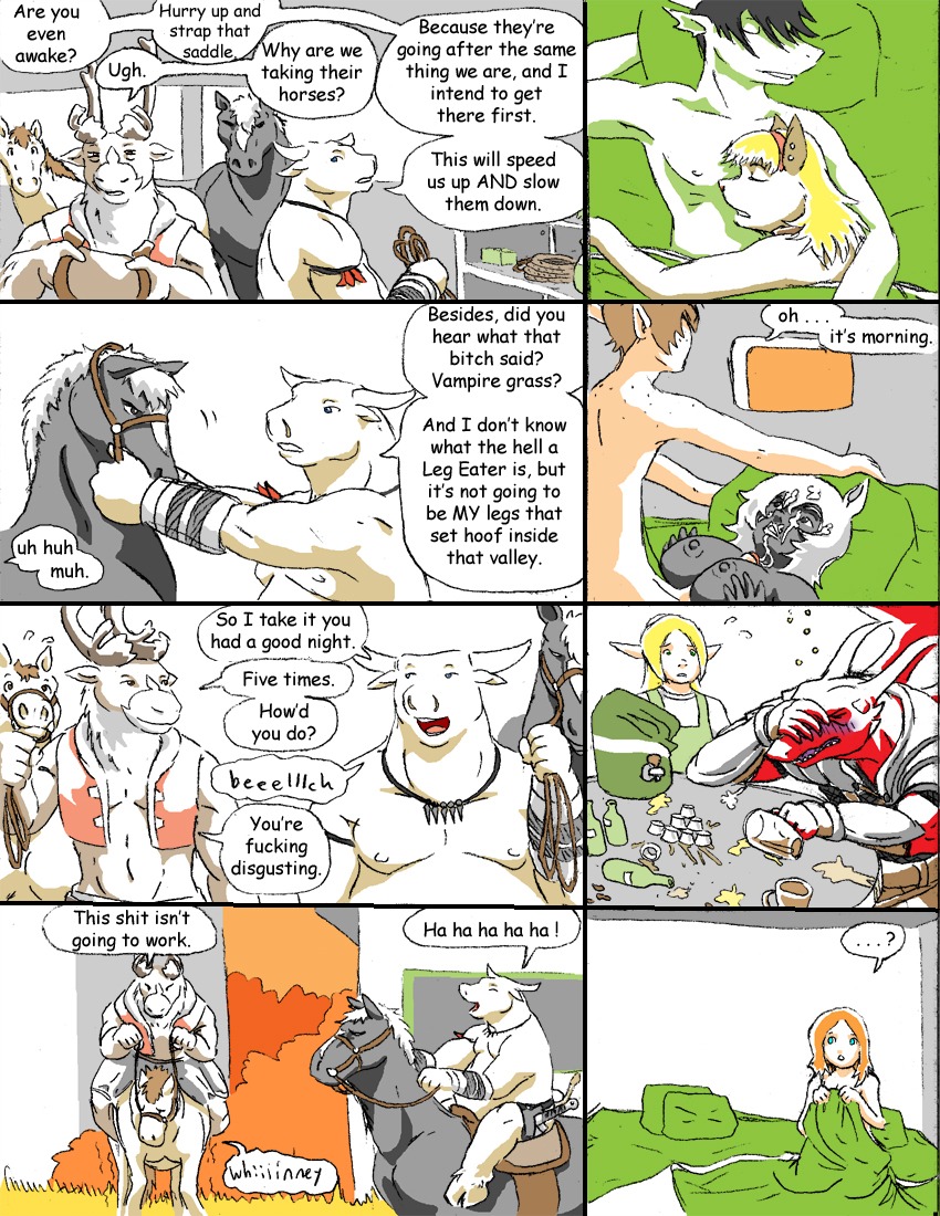 anthro armor balbaros_(reiger) bed bodily_fluids bovid bovine breast_play breasts centaur comic cum cum_on_face damsel_(reiger) deer dialogue dio_(reiger) dragon dranz_(reiger) drunk e621 elf english_text equid equid_taur equine erection european_mythology eyes_closed female feral furniture genital_fluids genitals greek_mythology group horn horse human humanoid humanoid_taur ione_(reiger) kowa_(reiger) maeda_(reiger) male male/female male/male mammal mammal_taur minotaur multiple_scenes mythological_creature mythological_scalie mythology nipples nude penis pillow profanity reiger scalie sex sleeping substance_intoxication taur text titfuck trans_(lore) trans_woman_(lore) willelm_(reiger)