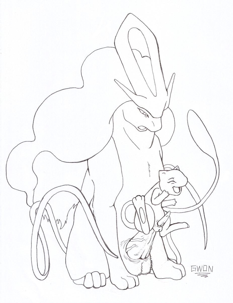 buggery feral fur furry interspecies legendary_pokemon male male_only mew monochrome multiple_males nintendo no_humans pokemon pokemon_(species) rule34 size_difference straight_hair suicune yaoi