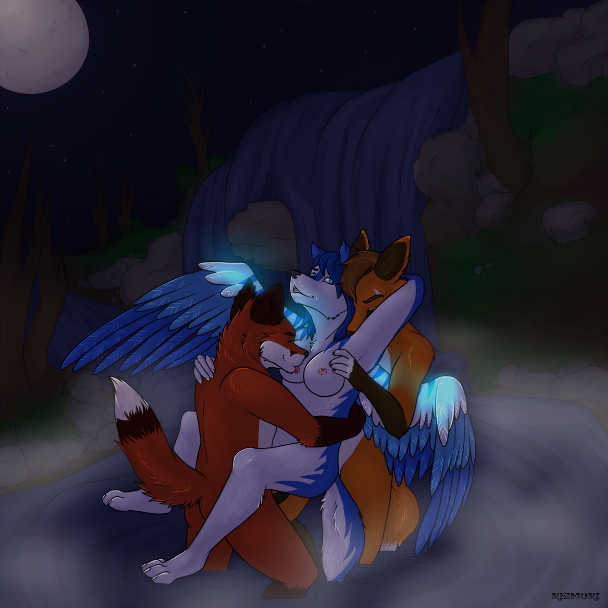 1:1 2012 anal anthro anthro_on_anthro bioluminescence breasts canid canine canis dipstick_tail e621 feathered_wings feathers feet female fox glowing group group_sex hi_res hindpaw jasonwerefox male male/female mammal markings moon night nipples nude outside paws red_fox reimori sex sky star starry_sky tail tail_markings tala_(suntattoowolf) threesome trio true_fox vaginal water waterfall werecanid werecanine werecreature werefox werefox_(character) wings wolf