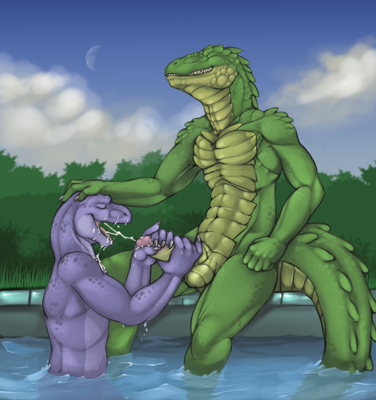 2012 abs absurd_res alligator alligatorid animal_genitalia anthro athletic balls biceps big_penis bodily_fluids cantor_(hextra) claws clenched_teeth conditional_dnp crocodilian cum cum_in_mouth cum_inside cum_on_face cumshot cumshot_in_mouth dinosaur duo e621 ejaculation erection eyes_closed fangs fellatio foreskin genital_fluids genitals green_body green_skin handjob hi_res humanoid_genitalia humanoid_penis male male/male male_penetrated male_penetrating male_penetrating_male moon muscular non-mammal_balls nude open_mouth oral orgasm outside partially_submerged pecs penetration penile penis prehistoric_species purple_body purple_skin reptile retracted_foreskin saurischian scales scalie sex sheath sitting sky standing stefan_(hextra) swimming_pool tail teeth theropod tojo_the_thief tongue tyrannosaurid tyrannosauroid tyrannosaurus tyrannosaurus_rex water wet