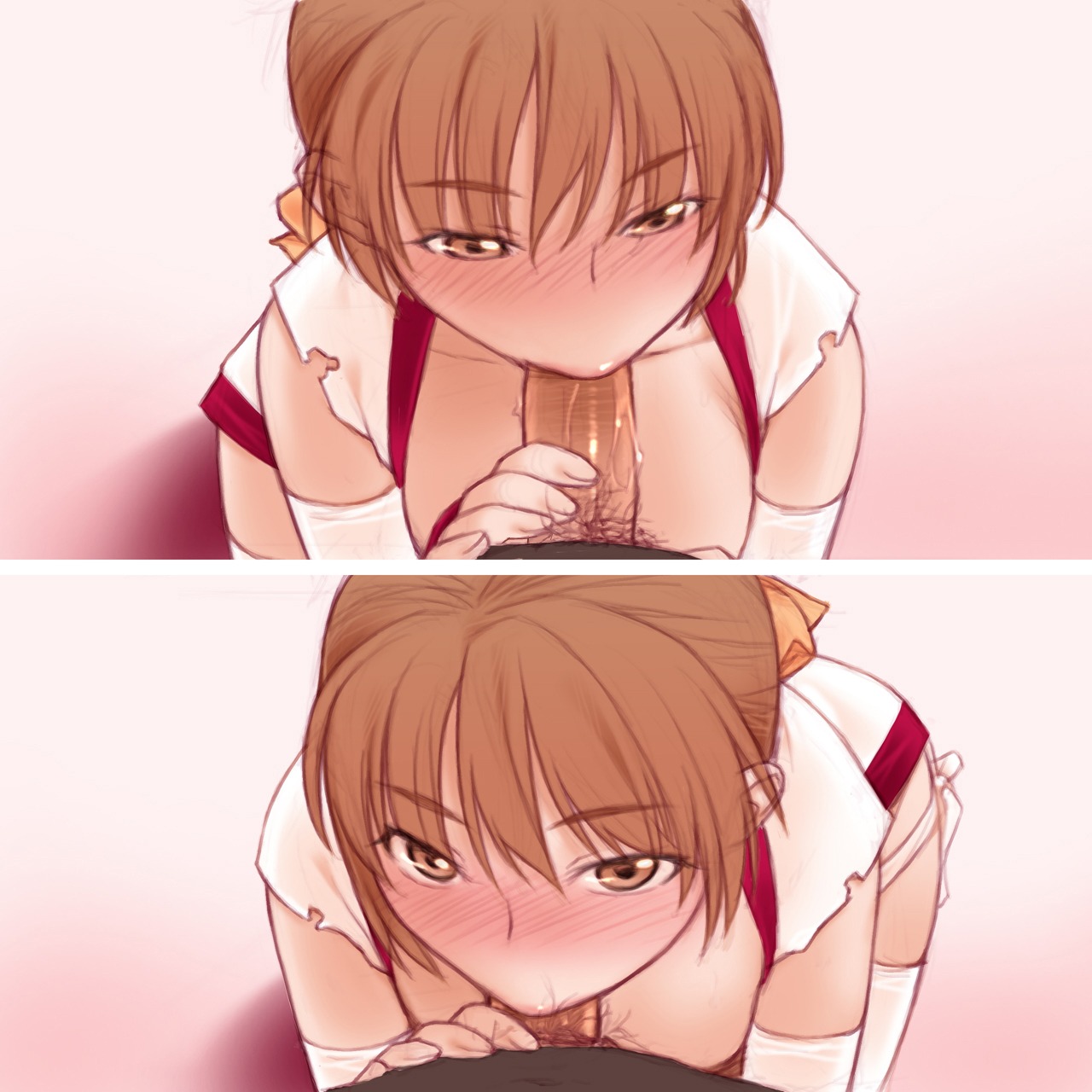 1girls :>= blush brown_eyes brown_hair dead_or_alive deep_blowjob deepthroat eye_contact eyeshadow fellatio female fringe ginger highres human human_only kasumi_(doa) kiriyama_taichi kneeling long_hair male naughty_face oral orange_eyes penis ponytail pov red_eyes rule34 seductive_eyes slim straight thighhighs uncensored