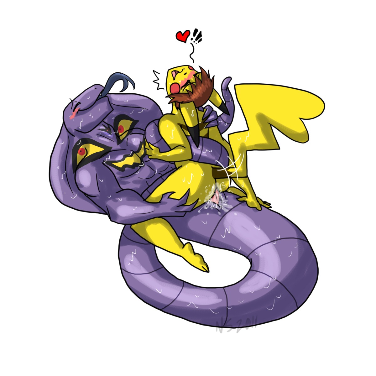 anthro arbok buggery color female fur furry interspecies male nintendo nudity pikachu pokemon rule34 straight white_background