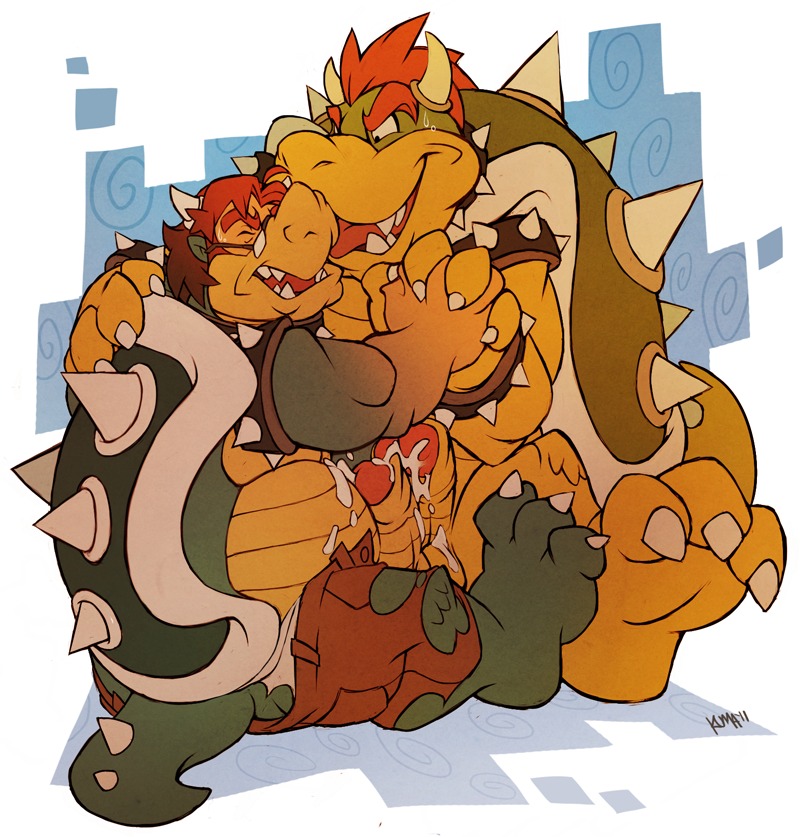 anthro bodily_fluids bowser claws cum duo e621 erection foreskin frottage genital_fluids genitals hair horn initiation koopa kuma licking male male/male mario_bros nintendo open_mouth orgasm orgasm_from_transformation penile penis penises_touching reptile scalie sex short_tail slightly_chubby spikes spikes_(anatomy) tail tongue tongue_out transformation transformation_through_sex