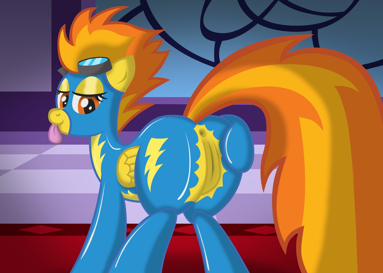 amber_eyes anus clothing e621 equid equine eyewear feathered_wings feathers female feral friendship_is_magic genitals goggles hair hasbro mammal my_little_pony mythological_creature mythological_equine mythology orange_hair pegasus quadruped solo spitfire_(mlp) tail tongue tongue_out vulva wings wonderbolts_(mlp) yellow_body yellow_feathers ziemniax