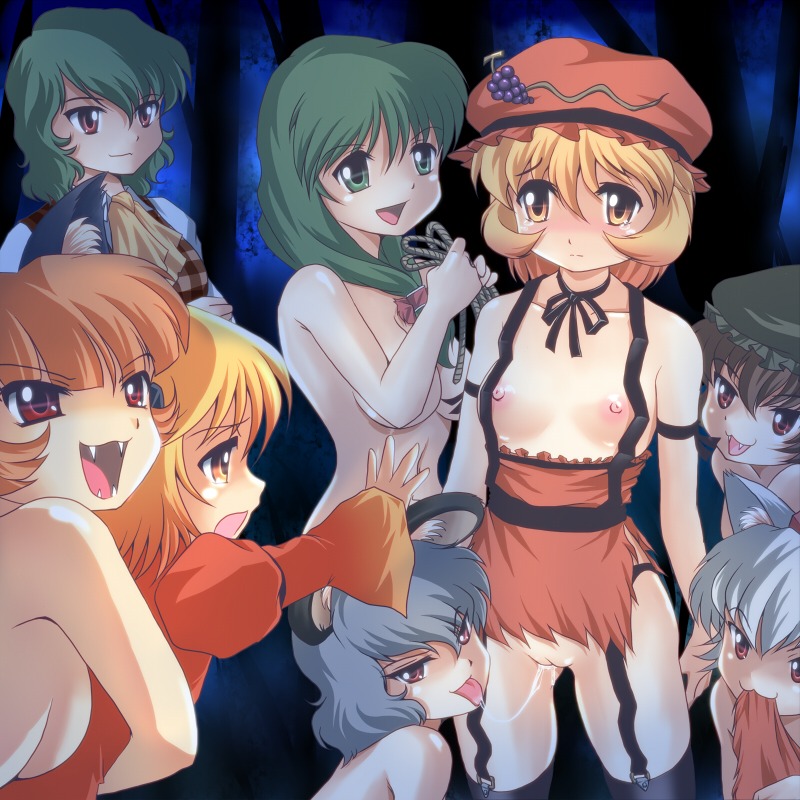 >:3 animal_ears blonde_hair bow breasts brown_hair cat_ears chen cunnilingus fangs female food front_ponytail fruit grapes green_eyes green_hair grey_hair hair_ribbon hairbow hat imminent_rape kagiyama_hina minoriko_aki momiji_inubashiri mouse_ears mouth_hold multiple_females multiple_girls naughty_face nazrin nipples nude oral plaid plaid_vest pussy pussy_juice red_eyes red_hair ribbon rin_kaenbyou rope rule34 saliva saliva_trail shizuha_aki short_hair silver_hair tear thighhighs tokin_hat torn_clothes touhou uncensored wancozow wolf_ear yellow_eyes youkai yuka_kazami yuri