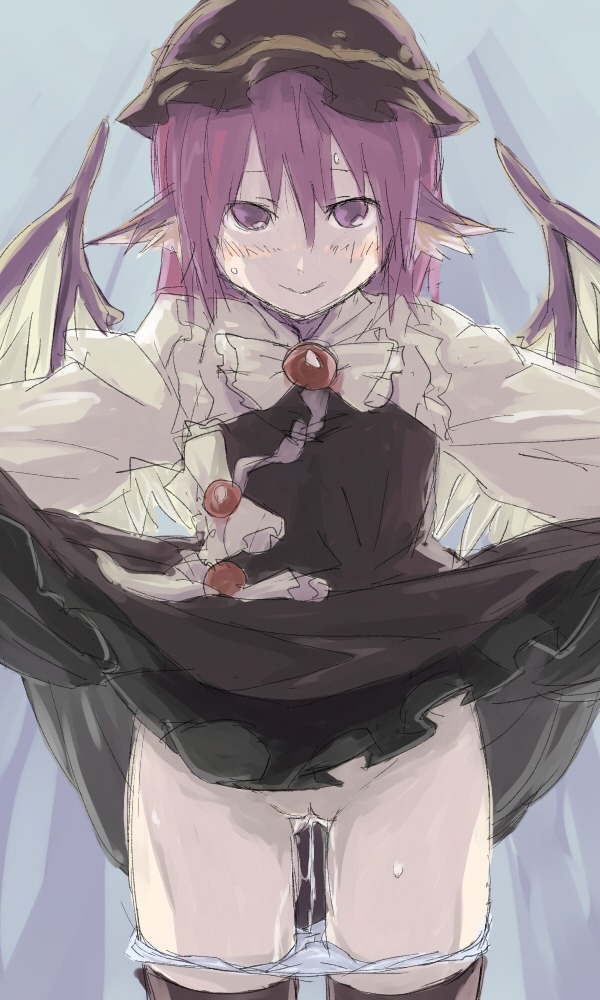 1girls animal_ears blush dress dress_lift female female_only hat mystia_lorelei panties panty_pull pink_eyes pink_hair pussy pussy_juice pussy_juice_trail rough rule34 sape_(saperon_black) short_hair skirt skirt_lift smile solo thighhighs touhou uncensored underwear white_panties wings