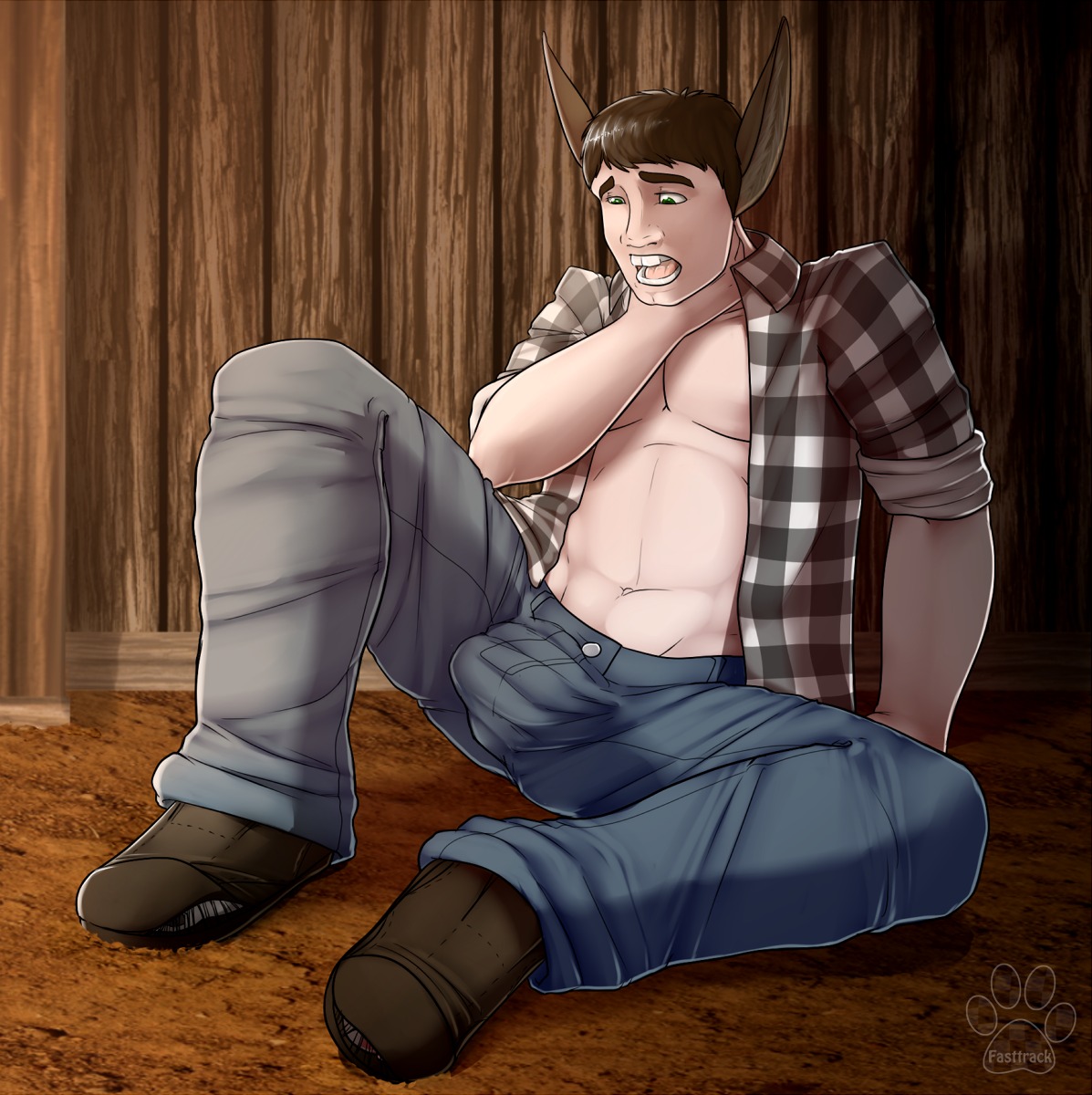 animal_humanoid asinus brown_hair bulge clothed clothing donkey e621 equid equid_humanoid equine equine_humanoid fasttrack37d foot_transformation green_eyes hair hi_res human humanoid inside male mammal mammal_humanoid muscular muscular_male open_clothing open_mouth open_shirt open_topwear partially_clothed pecs shirt sitting solo story story_at_source story_in_description teeth topwear transformation