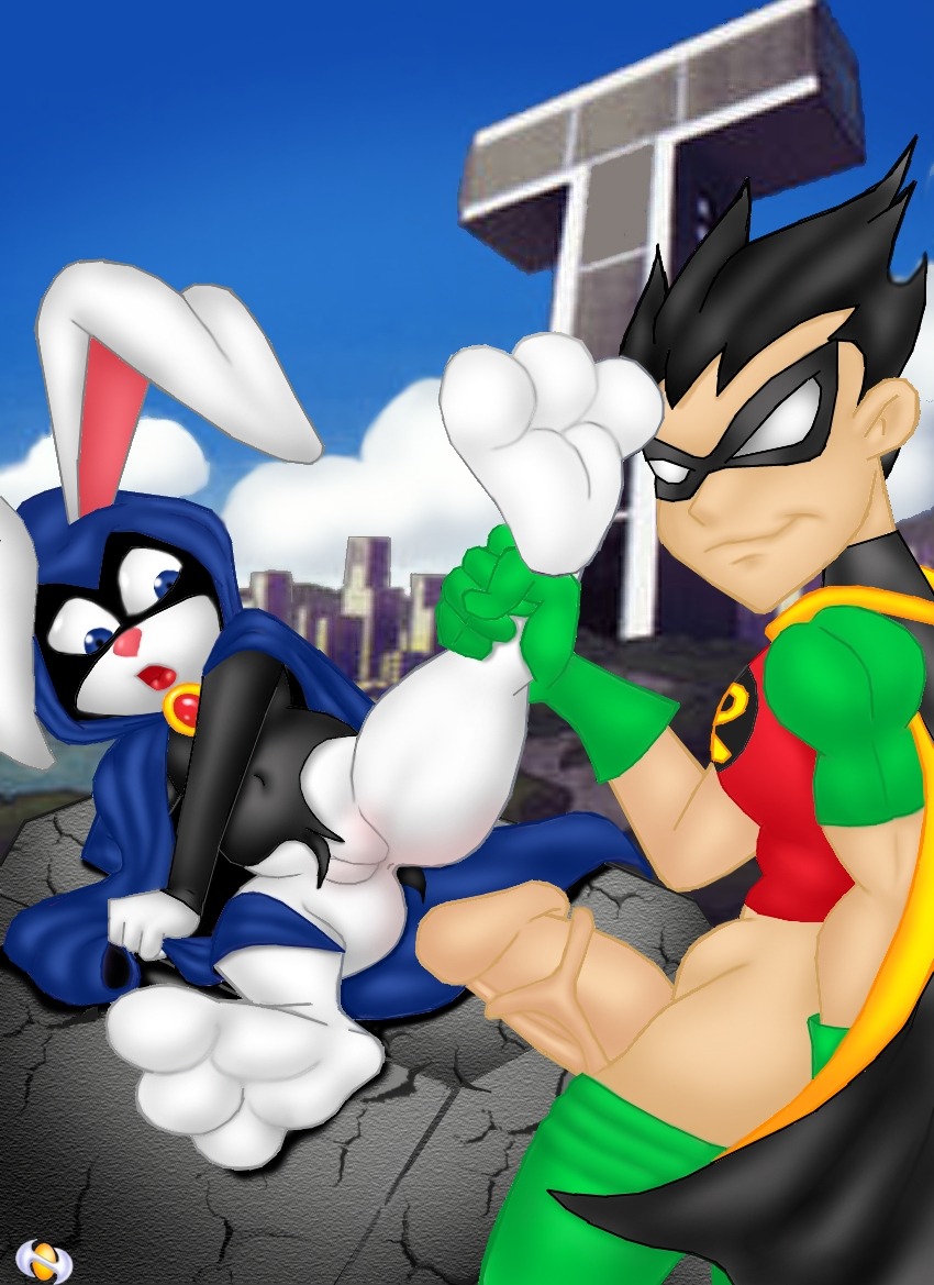 :o big_penis bunny_raven cartoon_network clothing dc_comics dcau dominant duo e621 erection female genitals hood human humanoid_genitalia humanoid_penis interspecies lagomorph larger_dom larger_male leporid male male/female mammal mask muscular open_mouth penis rabbit raven_(dc) robin_(dc) scared shadow size_difference smaller_female teen_titans teen_titans_(television_series) torn_clothing vlade vulva what