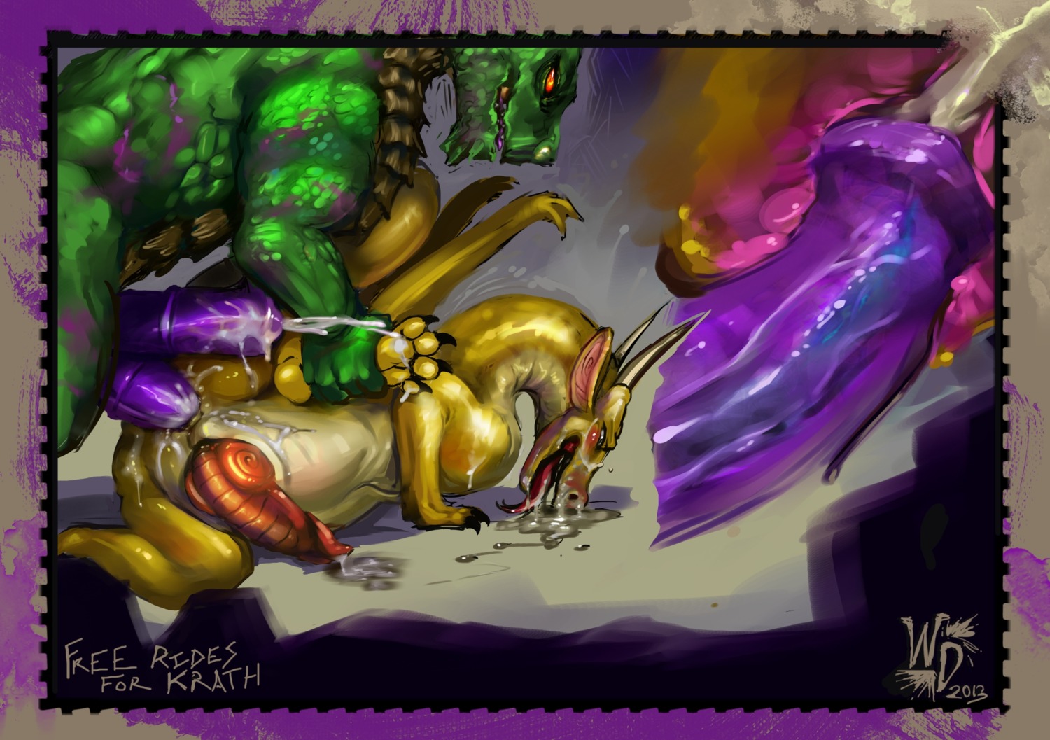 anal anal_penetration bodily_fluids cum cum_inflation cum_inside dragon duo e621 erection feet feral feral_on_feral genital_fluids genitals green_eyes hi_res hindpaw horn inflation kicks_(kicks) knot krath male male/male male_penetrated male_penetrating male_penetrating_male membrane_(anatomy) membranous_wings mythological_creature mythological_scalie mythology nude paws penetration penis purple_penis scalie sex tail winddragon wings