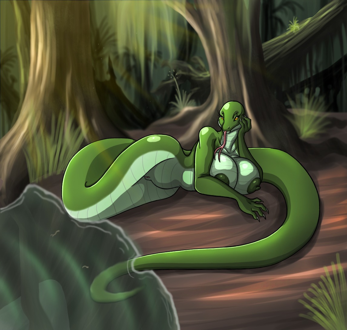 amber_eyes anthro apode big_breasts biped breasts claws detailed_background draconcopode e621 female forked_tongue genitals grass green_body green_nipples green_scales green_skin huge_breasts legless long_tongue looking_at_viewer lordstevie lying naga nature nipples non-mammal_breasts non-mammal_nipples nude outside plant reptile scales scalie serpentine snake solo swamp thadia_(sarlon) tongue tongue_out tree ventral_scales vulva water wet wide_hips