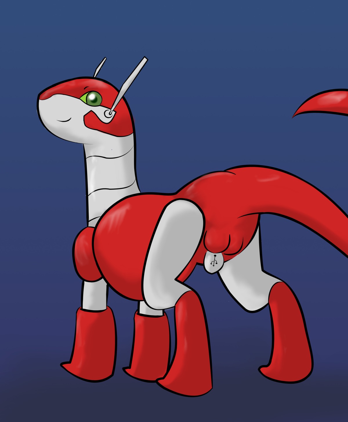 absurd_res balls canid canine digital_media_(artwork) e621 electronics feral fluffy_(team_galaxy) genitals green_eyes hi_res looking_at_viewer machine male mammal penis quadruped robot simple_background solo tail team_galaxy usb usb_compatible usb_penis zeklullaby