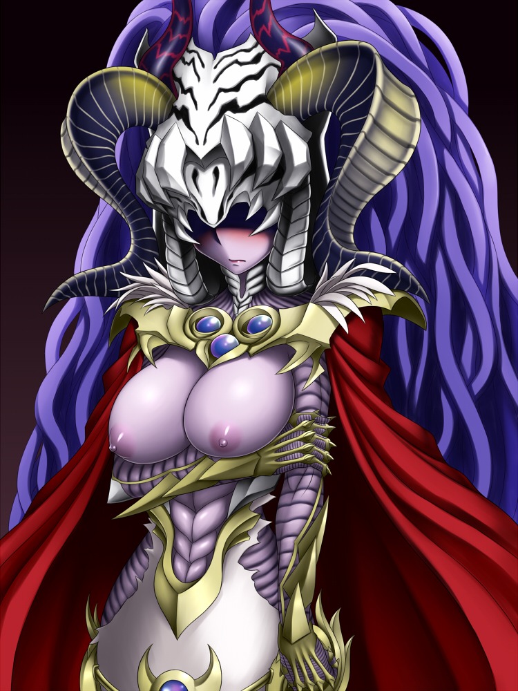 1girls archfiend_empress blush female horns long_hair pataneet purple_skin rule34 yu-gi-oh!
