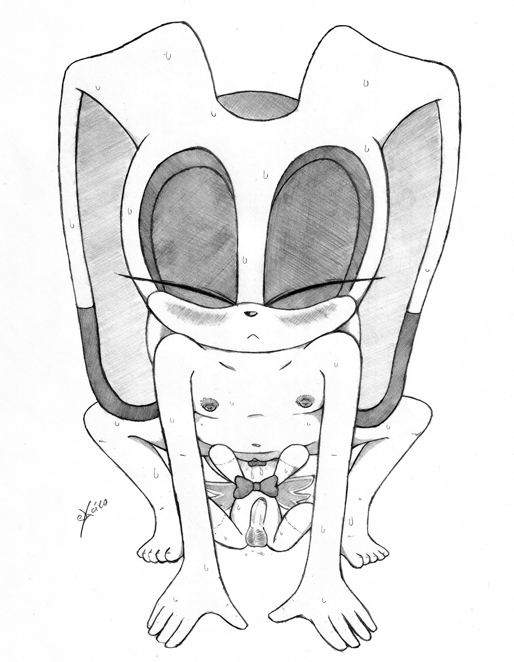 anthro chao_(sonic) cheese_the_chao cream_the_rabbit crouching cunnilingus duo e621 erection excito female flat_chested foreskin genitals hi_res humanoid_genitalia humanoid_penis lagomorph leporid licking male mammal monochrome nipples oral partially_retracted_foreskin penis rabbit sega sex simple_background size_difference smaller_male sonic_the_hedgehog_(series) tongue tongue_out vaginal vulva young young_anthro