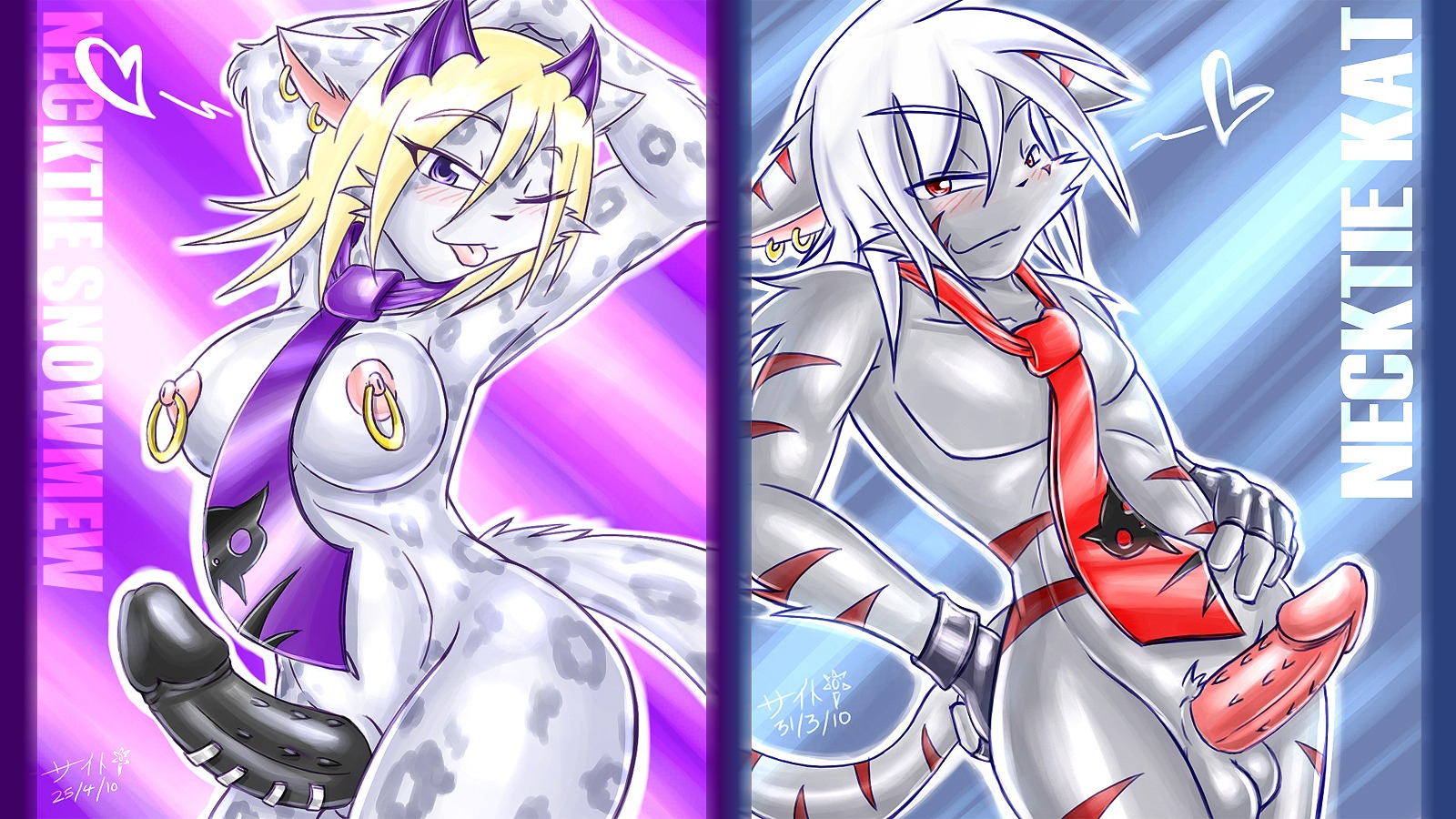 2010 ;p alyssasuccubus anthro balls barbs blonde_hair blush breasts color demon erection feline fingerless_gloves frenum_ladder frenum_piercing furry futanari gloves grey hair half-closed_eyes heart intersex katsuke katsuke_(character) kita looking_at_viewer male necktie nipple_piercing nipple_ring nipples penis penis_piercing piercing purple_eyes raised_arm red red_eyes rule34 sheath snow_leopard spots stripes succubus tail tongue tongue_out white_hair wings wink