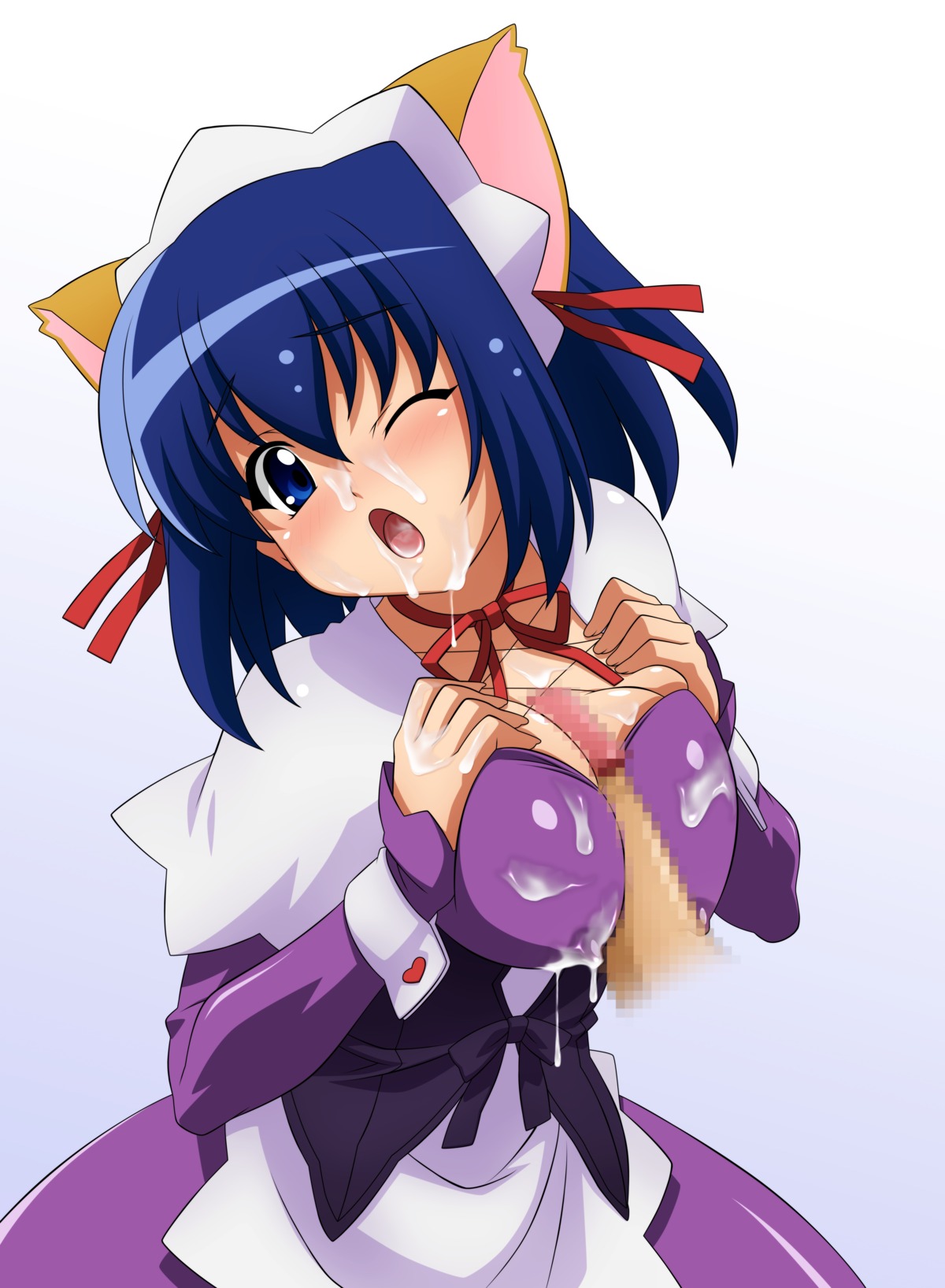 blue_eyes blue_hair blush choker dress erect_nipples hairband kokubunji_koyori maid male nipples nurse_witch_komugi-chan open_mouth overdrive penis rule34 short_hair