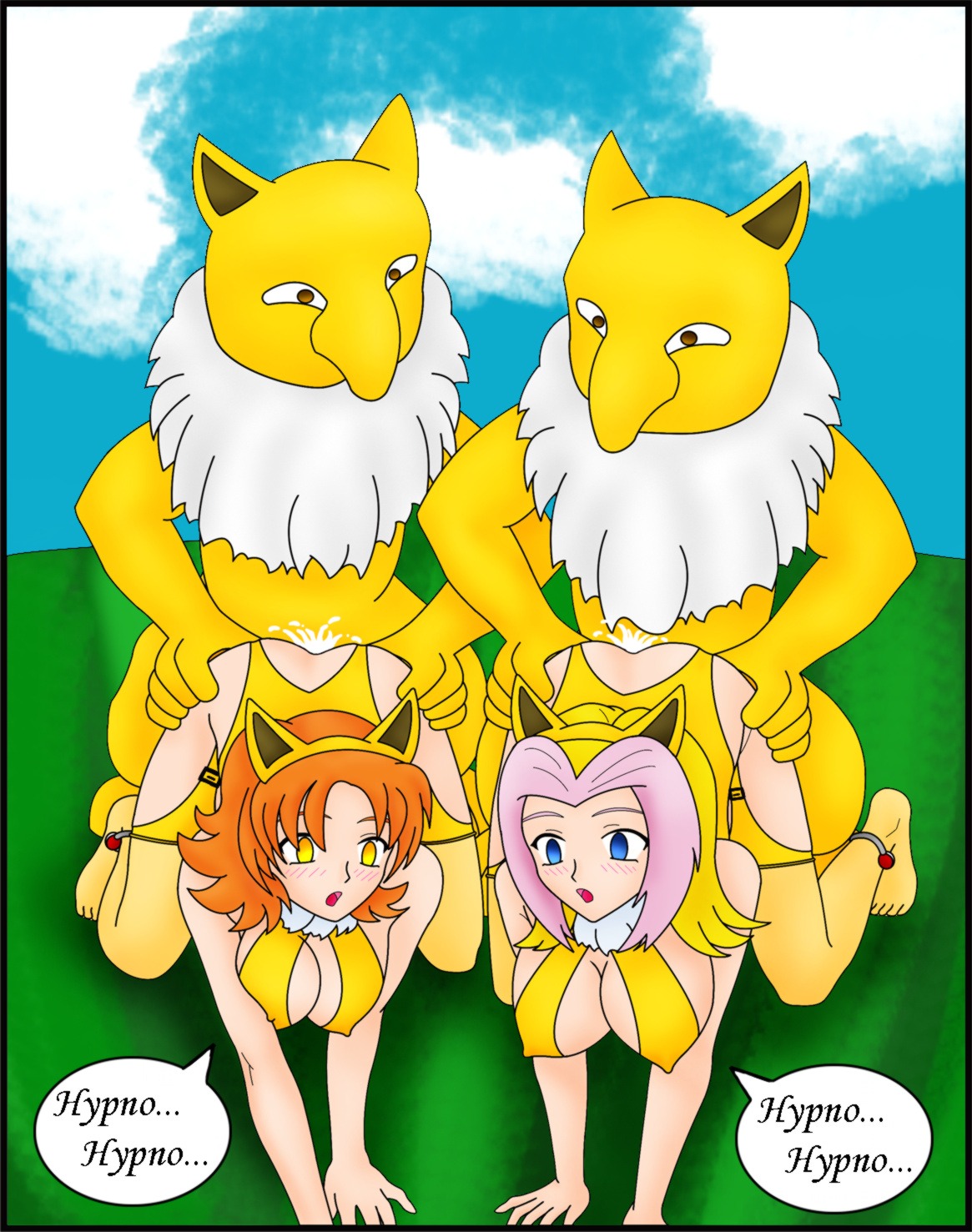 2girls all_fours color cum day doggy_style female front_view human hypno hypno_(cosplay) hypnosis insertion interspecies male mind_control multiple_females multiple_males nintendo outdoors pokemon pokemon_(cosplay) pokemon_(species) pokephilia rosvo rule34 sex tagme