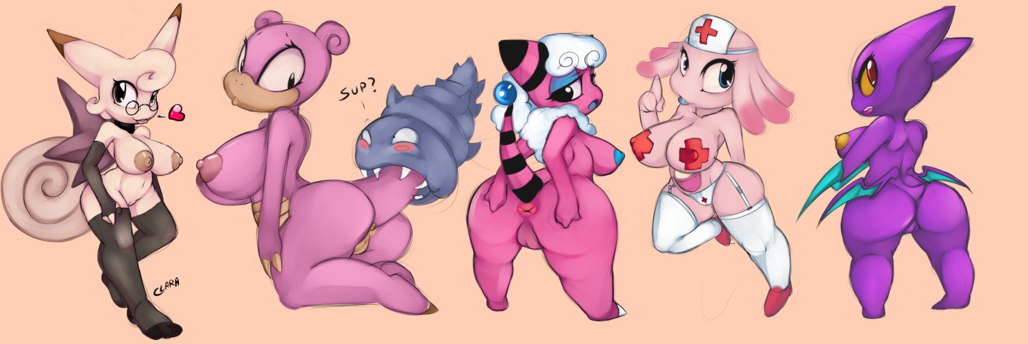 angelbreed anthro anthrofied anus aquatic areola arthropod bat big_areola big_breasts big_butt big_eyes blue_nipples bovid breasts butt caprine chansey clefable clothed clothing crobat crustacean e621 eyelashes eyewear female fingerless_gloves flaaffy footwear garter_straps generation_1_pokemon generation_2_pokemon genitals glasses gloves group hair handwear heart_symbol hi_res kneeling legwear lips looking_at_viewer looking_back mammal marsupial membrane_(anatomy) membranous_wings nintendo nipple_tape nipples nude panties pasties pink_body pokemon pokemon_(species) pokemorph purple_body shellder shellder_(slowbro) shoes side_boob slowbro spread_butt spreading standing stockings tail tape tongue tongue_out topless underwear vulva white_hair wings yellow_nipples