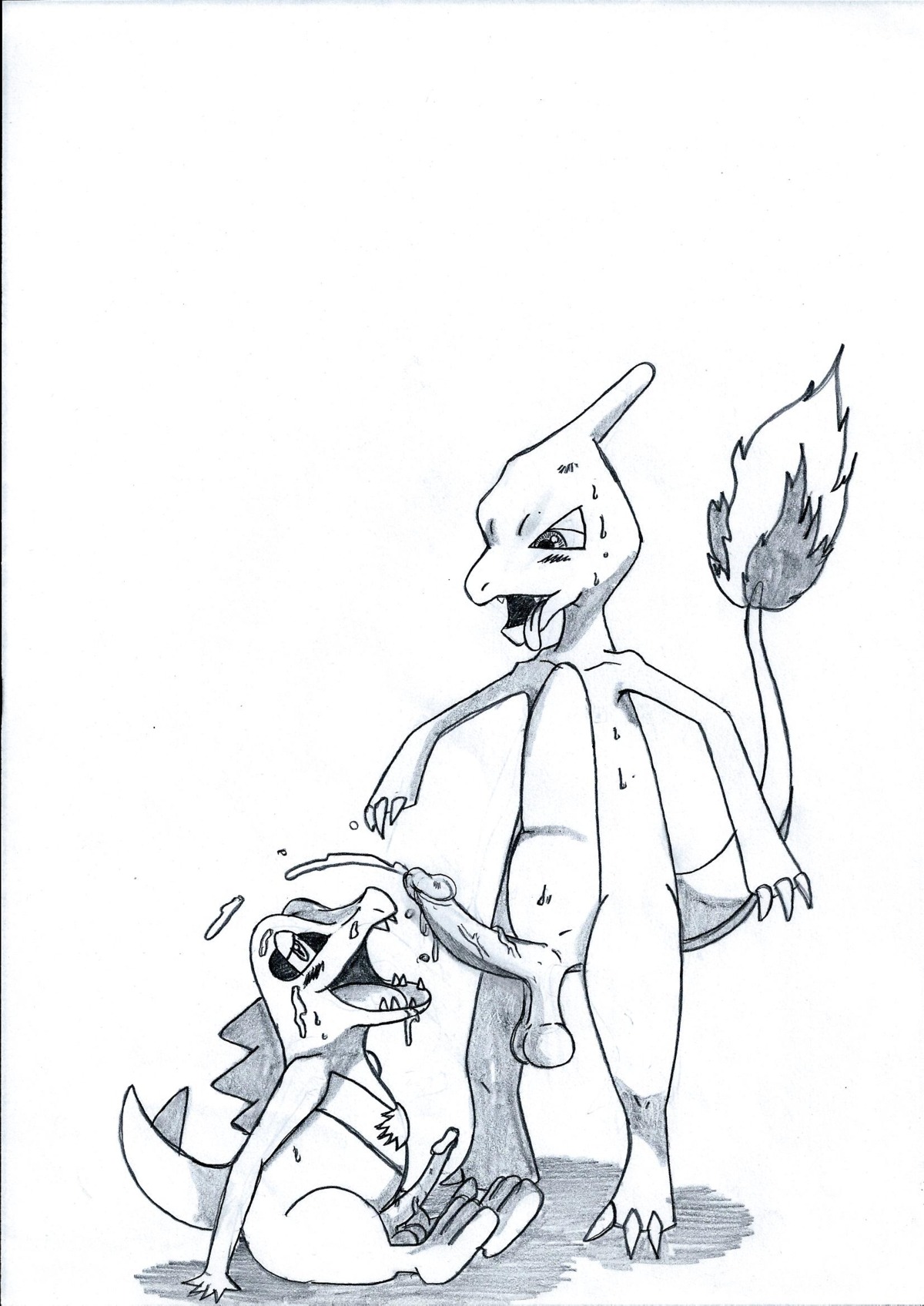 balls bodily_fluids charmeleon cum cum_on_face cumshot duo e621 ejaculation erection fire flaming_tail generation_1_pokemon generation_2_pokemon genital_fluids genitals hi_res humanoid_genitalia humanoid_penis male male/male male_penetrated male_penetrating male_penetrating_male nintendo non-mammal_balls oral orgasm penetration penis pokehard pokemon pokemon_(species) saggy_balls scalie sex sitting smile standing tail totodile vein veiny_penis