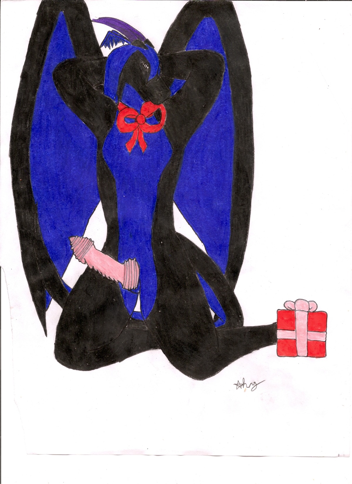 anthro demon dragon e621 erection genitals hi_res male membrane_(anatomy) membranous_wings mythological_creature mythological_scalie mythology penis ribbons scalie simple_background solo tail thywolf thywolfthespian white_background wings
