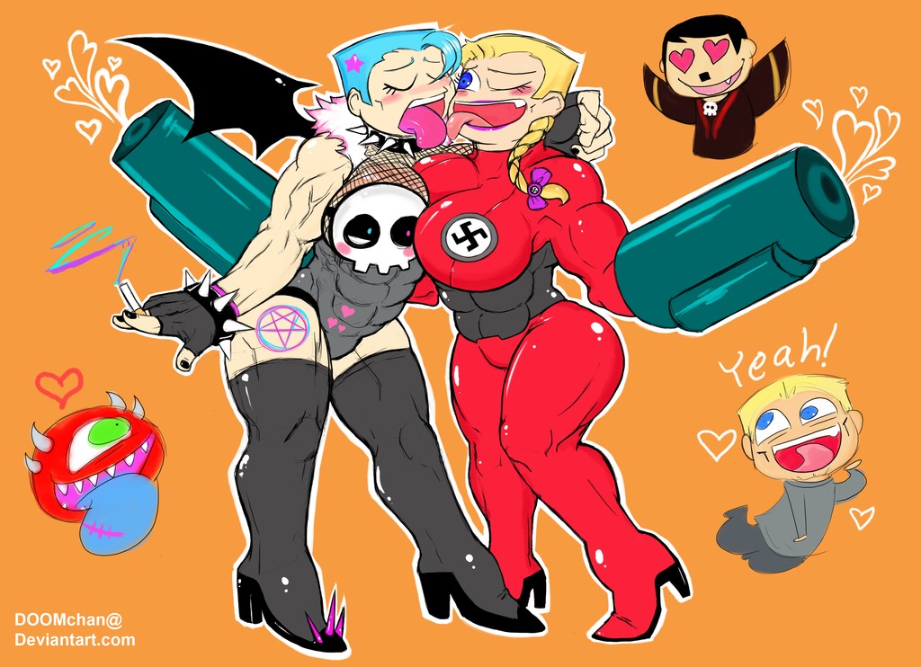 adolf_hitler bj_blazkowicz cacodemon doom female gretel_grosse nazi rule34 rule_63 sketch wolfenstein wolfenstein_3d