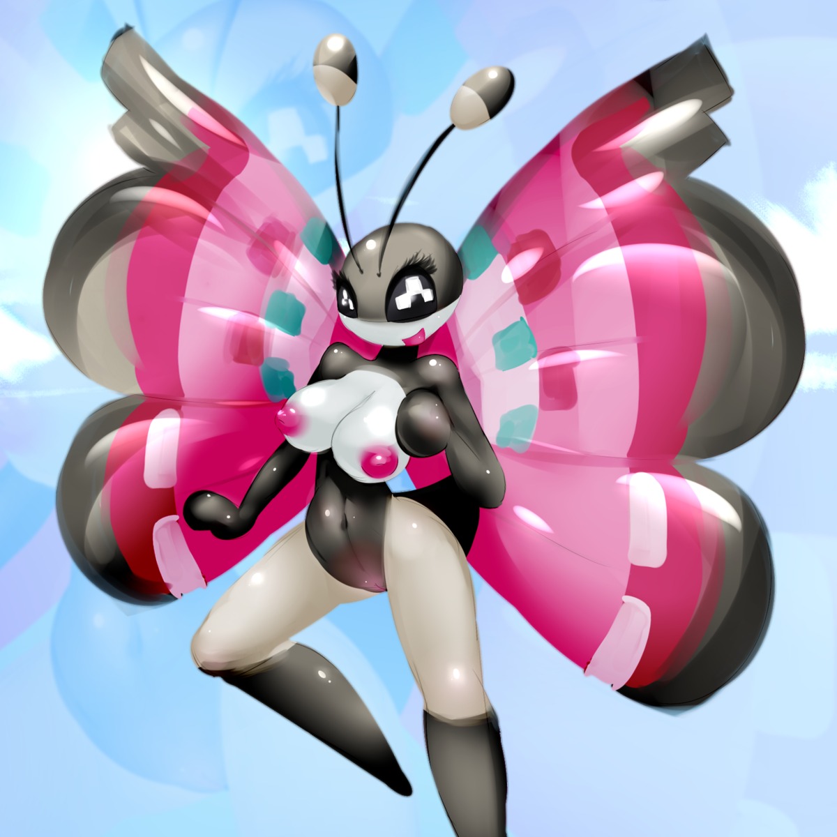1:1 2013 antennae_(anatomy) anthro anthrofied areola arthropod black_eyes blush breasts cloud digital_media_(artwork) e621 elpatrixf female flying generation_6_pokemon genitals hi_res insect insect_wings lepidopteran lepidopteran_wings meadow_vivillon navel nintendo nipples non-mammal_breasts non-mammal_nipples open_mouth outside pink_nipples pokemon pokemon_(species) pokemorph sky skyscape smile solo tongue vivillon vulva wide_hips wings