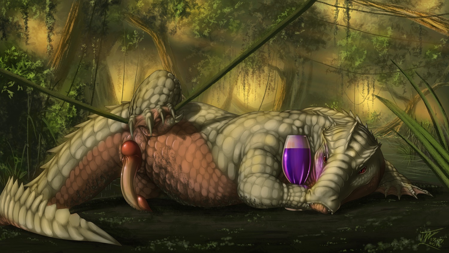 16:9 2014 albino alcohol alligator alligatorid anatomically_correct anatomically_correct_cloaca anatomically_correct_genitalia animal_genitalia animal_penis bedroom_eyes beverage blush cloaca crocodile crocodilian detailed_background dirty drunk e621 erection feet feral genitals hi_res holding_glass holding_object horizontal_cloaca knot looking_at_viewer lying male membrane_(anatomy) narrowed_eyes nature outside penis plant presenting presenting_penis raised_leg red_eyes reptile scales scalie seductive solo spread_legs spreading substance_intoxication swamp toes tree tunguszka_(character) vines wairu webbed_feet webbed_hands white_body white_scales widescreen wine