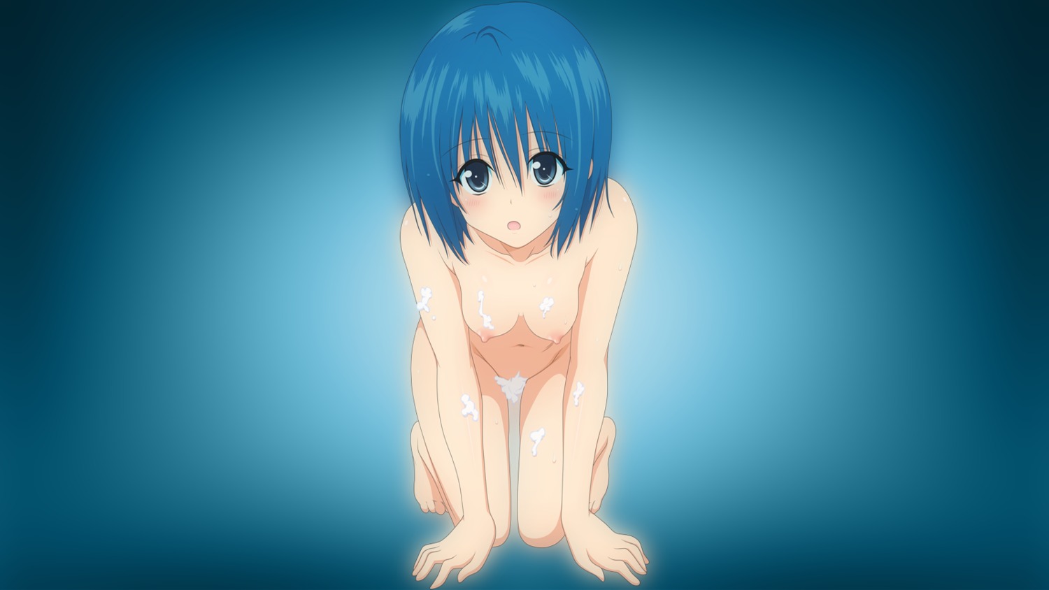 blue_eyes blue_hair blush breasts female nipples nude official_art rule34 sairenji_haruna short_hair small_breasts to_love-ru wet