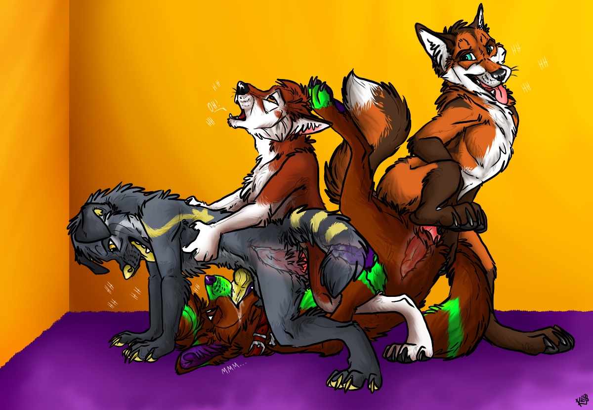 anal anal_penetration anthro ass_to_ass canid canine canis domestic_dog e621 erection fellatio foursome fox genitals group group_sex husky internal knot male male/male male_penetrated male_penetrating male_penetrating_male mammal nordic_sled_dog oral oral_penetration patrikthedog penetration penile penis purple_penis red_penis sex spitz train_position wolf yellow_penis