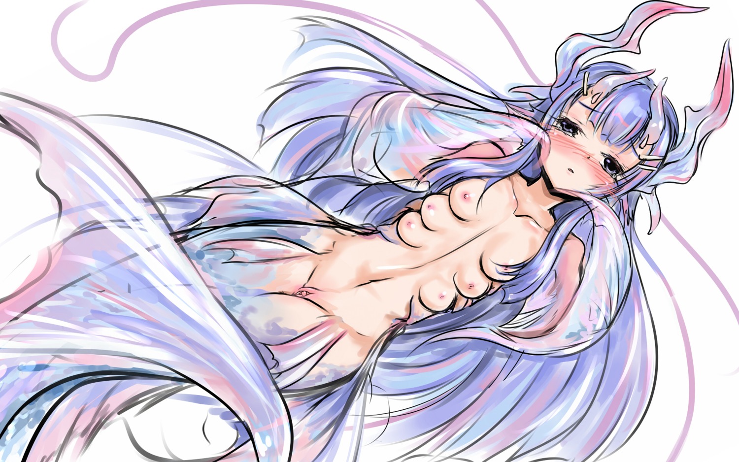 6_breasts blue_eyes blue_hair blush breasts female fin highres merfolk mermaid monster_girl multi_breast pussy rule34 uncensored vagina