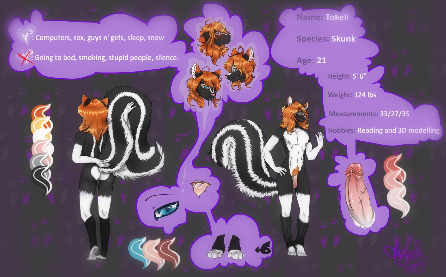 2013 abstract_background anthro big_tail black_body circumcised e621 erection flaccid fluffy fluffy_tail fur genitals hi_res humanoid_genitalia humanoid_penis male mammal markings mephitid model_sheet multicolored_body multicolored_fur nipples nude penis simple_background skunk solo striped_body striped_fur stripes tail thelxlbloodlxlprince tokeli tongue two_tone_body two_tone_fur white_markings