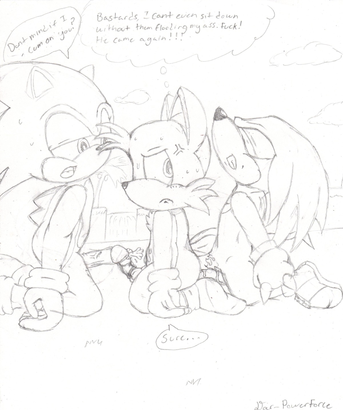 anthro canine cum dar-powerforce echidna fox fur hedgehog kneeling knuckles_the_echidna male male_only mammal monochrome monotreme multiple_males rule34 sex side_view sonic_(series) sonic_the_hedgehog tagme tails tails_the_fox text yaoi