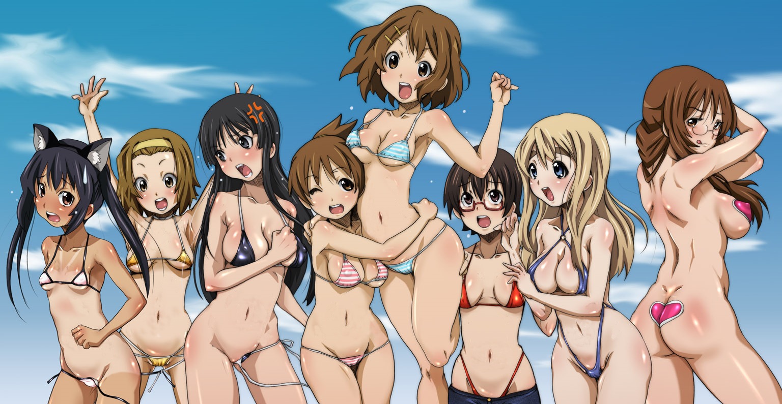 animal_ear arms_up ass ass_cleavage ass_crack azusa_nakano_(k-on!) bikini black_hair blonde_hair blush breasts brown_hair butt_crack derivative_work everyone female female_only glasses hirokawa_kouichirou hug human human_only k-on! large_breasts long_hair micro_bikini mio_akiyama_(k-on!) multiple_females multiple_girls nodoka_manabe_(k-on!) outstretched_arms photoshop ritsu_tainaka_(k-on!) rule34 sawako_yamanaka_(k-on!) short_hair side-tie_bikini sling_bikini string_bikini swimsuit tan tanline tongue tsumugi_kotobuki_(k-on!) ui_hirasawa_(k-on!) wardrobe_malfunction wink yui_hirasawa_(k-on!)