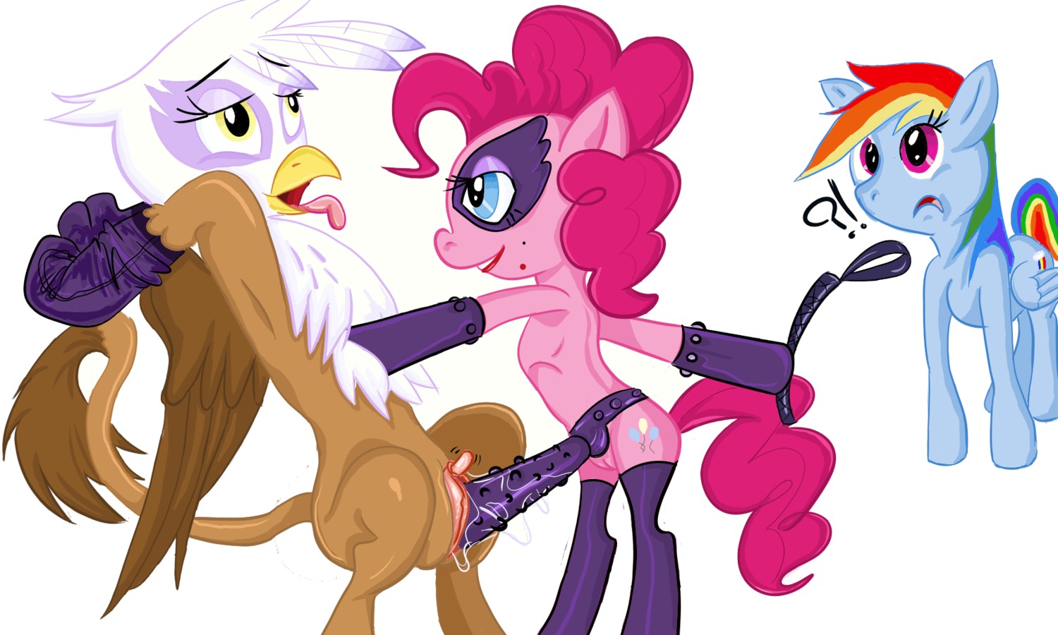 anthro blue_fur d.w. dildo earth_pony equine female feral friendship_is_magic fur gilda_(mlp) gryphon horse insertion interspecies mask my_little_pony mythological_avian mythological_creature mythological_equine mythology nude pegasus pink_fur pinkie_pie_(mlp) pony pussy pussy_juice rainbow_dash_(mlp) rainbow_hair riding_crop rule34 sex_toy strap-on strapon vaginal_penetration white_background yuri