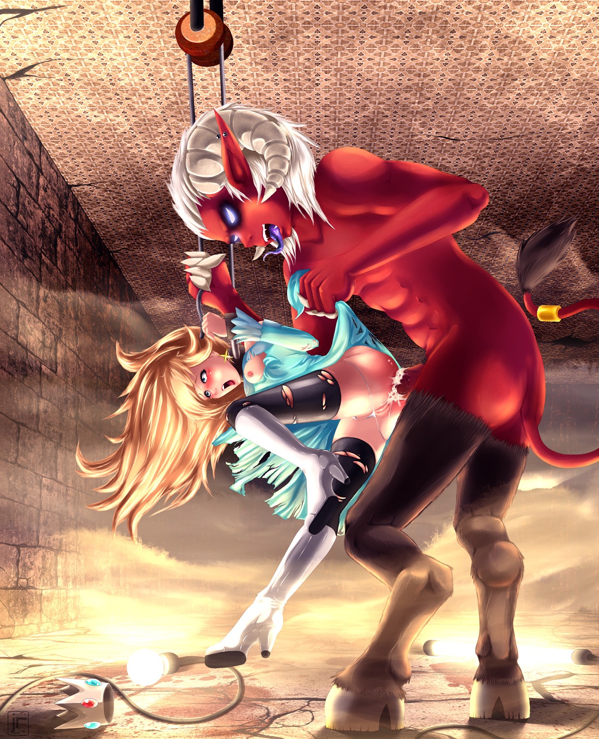 anal barefoot blush butt crown demon duo e621 feet female forced fur genitals headgear hi_res hooves human janse mammal mario_bros nintendo orgasm rape red_body red_skin rosalina_(mario) satyr sex side_view size_difference split_form super_mario_galaxy tail tail_tuft tuft vulva
