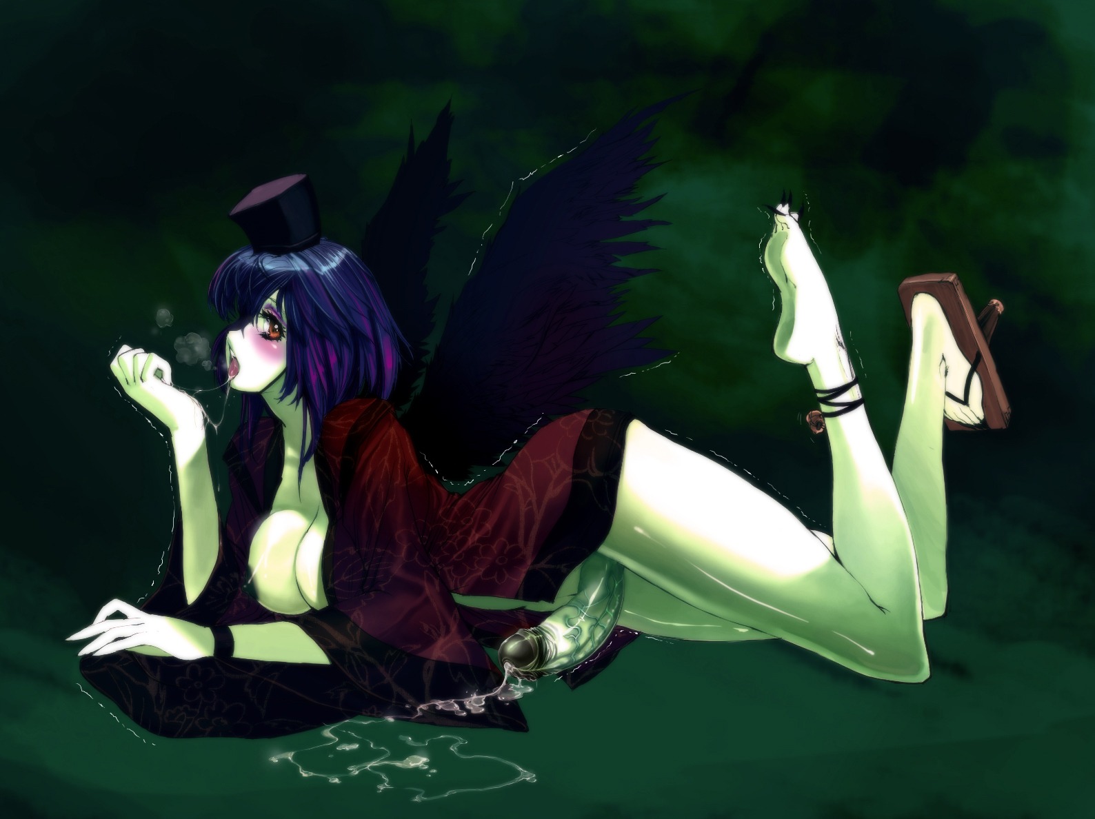 after_sex animal_humanoid asian_clothing asian_mythology avian avian_humanoid barefoot big_breasts bird bird_humanoid blue_hair blush bodily_fluids breasts breath clothed clothing colored_nails colored_toenails corvid corvid_humanoid corvus_(genus) corvus_humanoid crow_humanoid cum cum_on_clothing cum_on_ground cum_string demon e621 east_asian_clothing east_asian_mythology erection feathered_wings feathers feet footwear genital_fluids genitals geta glans gynomorph hair huge_breasts humanoid humanoid_genitalia humanoid_penis intersex ipponba-geta japanese_clothing japanese_mythology jeffr long_hair messy mythology nails nipple_slip nipples one_shoe_on open_clothing open_mouth open_shirt open_topwear oscine pale_skin passerine penis robe sackless saliva saliva_string shaking shirt shoes soles solo tengu tengu_geta toenails toes tongue tongue_out topwear trembling winged_humanoid wings yokai yukata