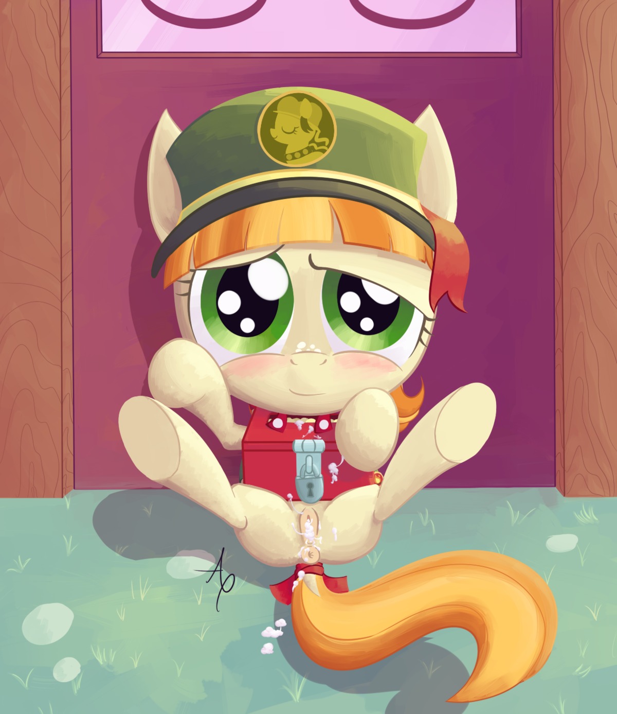 2013 after_sex air6ornepig anus ass_up blush bodily_fluids building clothed clothing cum cum_in_vagina cum_inside digital_media_(artwork) e621 earth_pony equid equine female feral friendship_is_magic fur genital_fluids genitals ginger_snap_(mlp) girl_scout green_eyes hair hasbro hat headgear headwear hi_res horse mammal multicolored_hair my_little_pony orange_hair orange_tail outside pony ribbons solo tail two_tone_hair vulva yellow_body yellow_fur young young_feral