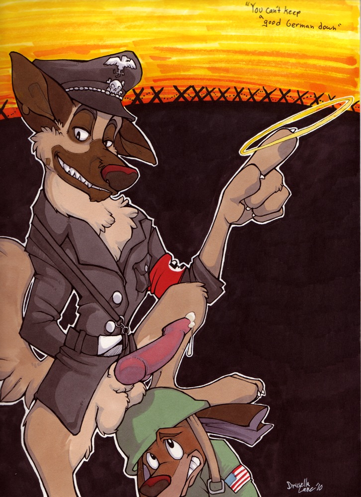 2boys adgth anthro canine canine_penis charlie_barkin drusella_lane fur furry gay itchy male nazi penis rule34 ss_uniform swastika
