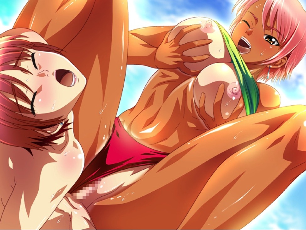 beach_volleyball_massive_miniskirt_and_sperm bikini breasts censored closed_eyes clothed_female_nude_male cowgirl_position dark_skin female hinako_(beach_volleyball) kaname_(beach_volleyball) kodamashi large_breasts male nipples pussy rule34 sex smile straddle swimsuit tan_lines tanline vaginal_penetration wink