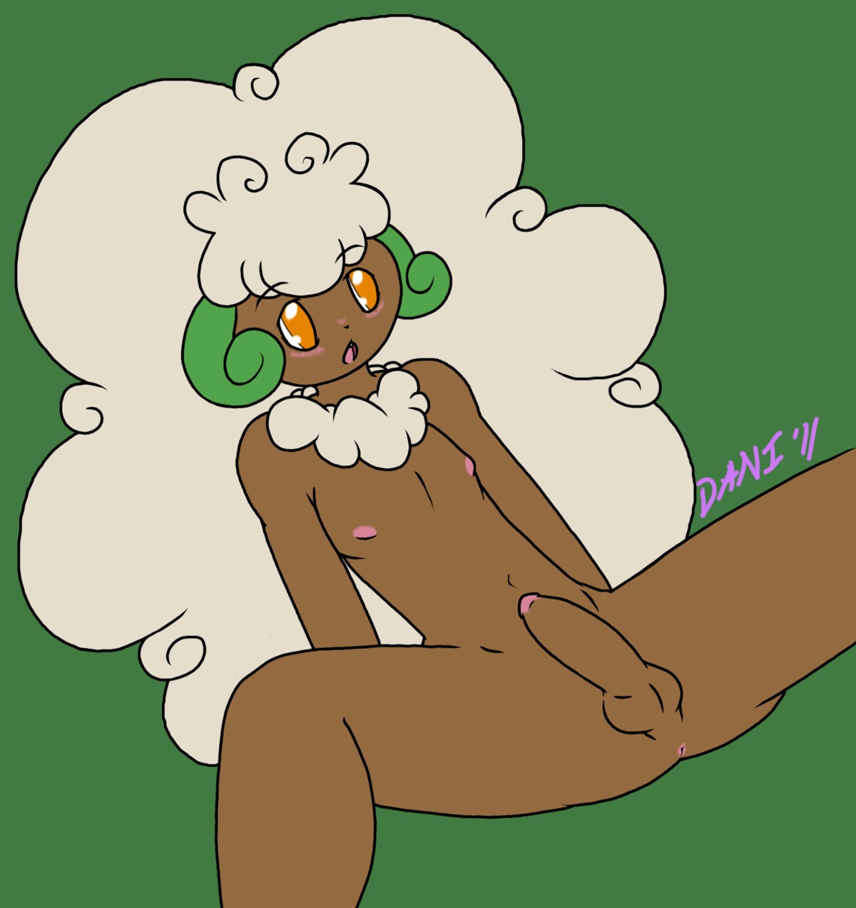 anthro anus balls biped blush bovid butt caprine curly_hair daniruu dark_body dark_skin e621 femboy fur generation_5_pokemon genitals hair hi_res horn humanoid long_hair male mammal nintendo nipples penis pokemon pokemon_(species) pokemorph solo spread_legs spreading whimsicott wool_(fur)